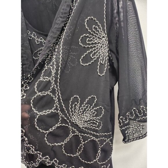 Catherines Womens Black Embroidered Tunic Top Size 1X Mesh Contrast Layered - Picture 2 of 11
